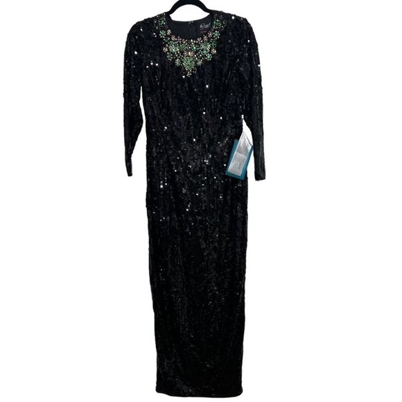 NWT MAC DUGGAL‎ 93613 BLACK SEQUINED EMBELLISHED COLLAR LONG GOWN $498 - Picture 4 of 8